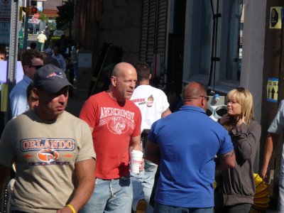 Bruce Willis and crew filming The Surrogates in Lynn MA