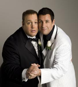Kevin James hugs Adam Sandler in I Now Pronounce You Chuck and Larry