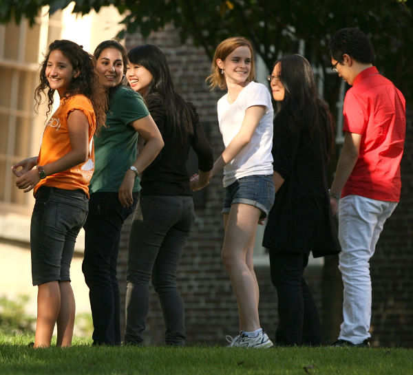 Emma Watson seems to be enjoying meeting other students at brown