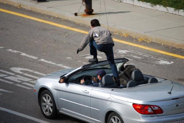 Wichita stunt double filming in Boston