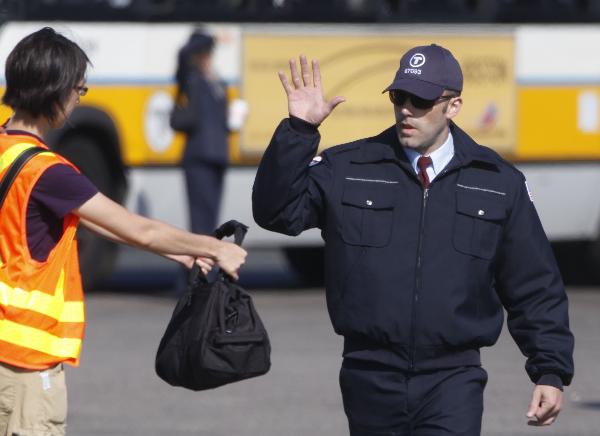 Ben Affleck was spotted around the Hub wearing a T uniform for a scene in his movie