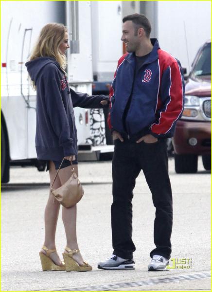 Blake Lively and Ben Affleck chat in Red Sox gear while filming 